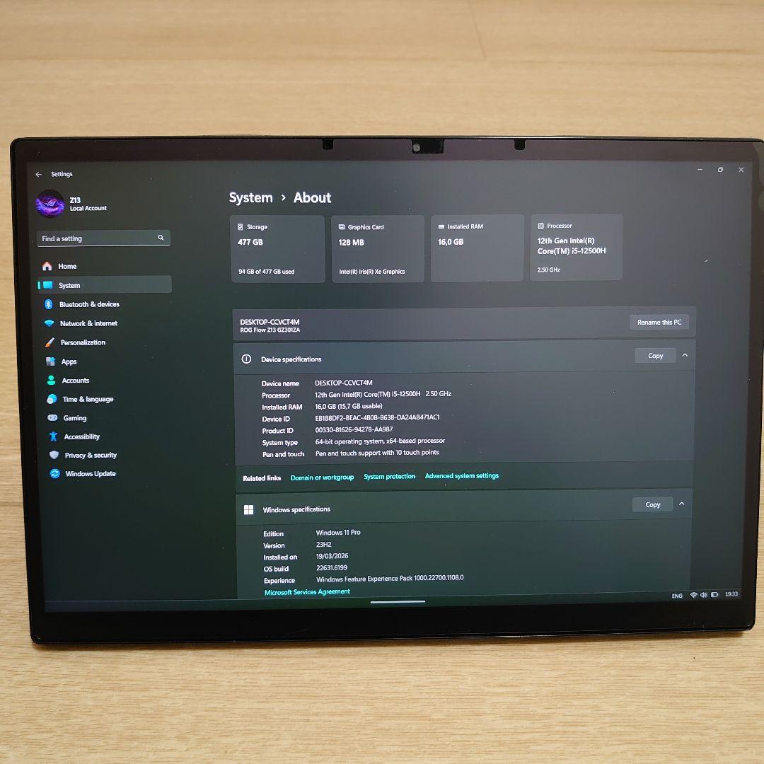 Windowsタブレット本体 Asus Rog Flow Z13