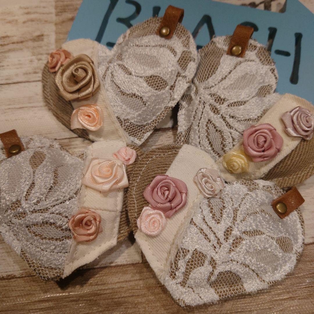 いちごパフェ☆682☆ぷっくりハートキーホルダー４個セット　薔薇　レース