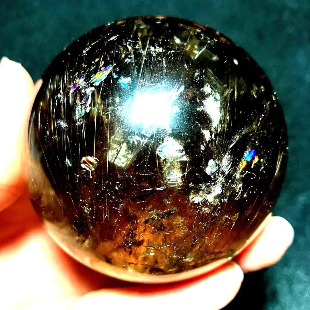 超大玉　62mm 虹入りゴールドルチルクォーツ　丸玉　スフィア　金針水晶
