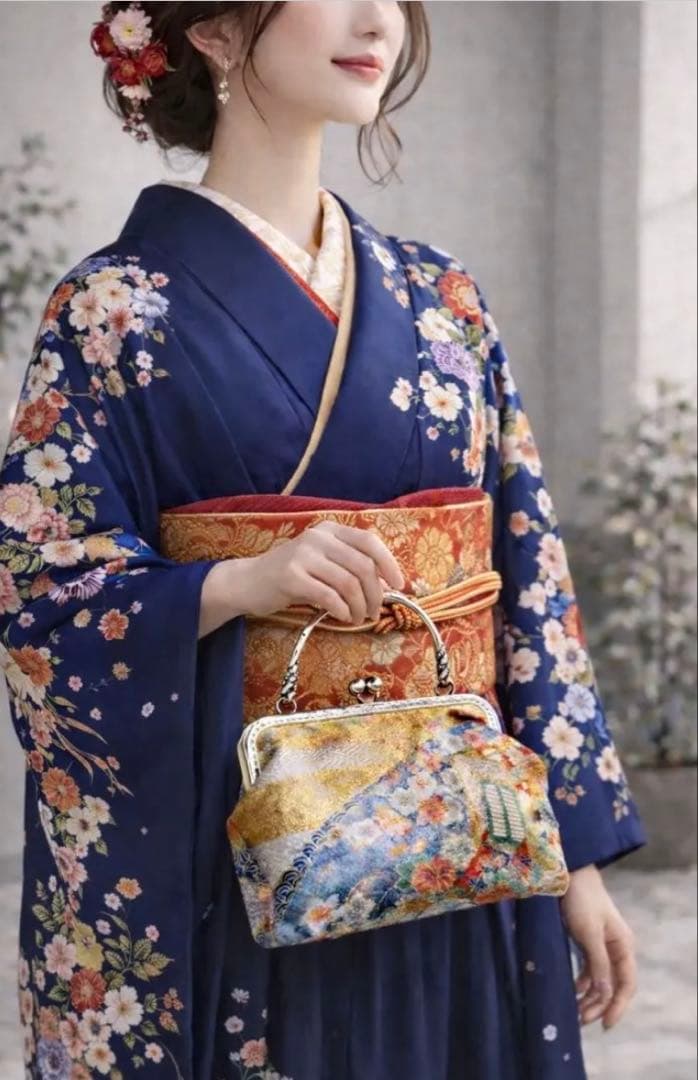 佐賀錦正絹花柄 和装用バッグとお財布一点物ハンドメイド