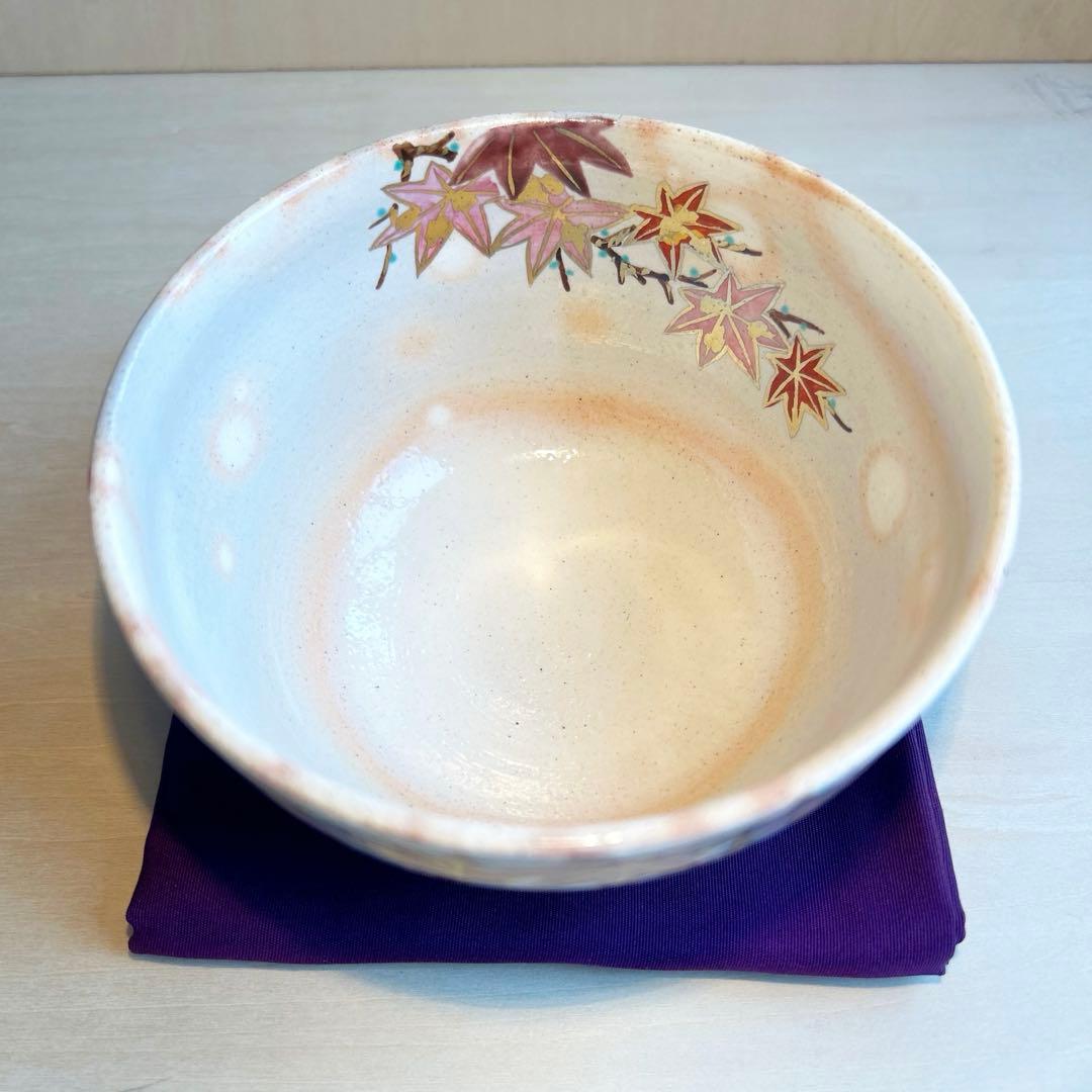 抹茶茶碗　抹茶椀　色絵　紅葉　京焼　茶道具