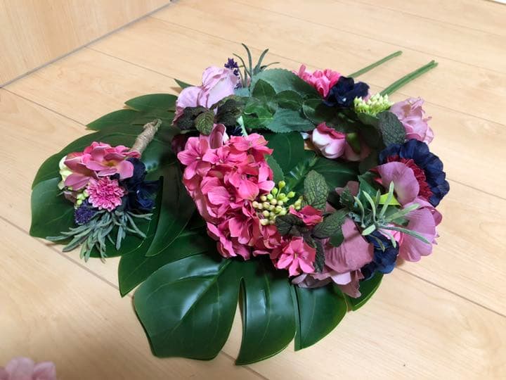 ♡ウェディング♡大人ピンク ブーケ、ブートニア、ハクレイ3点セット