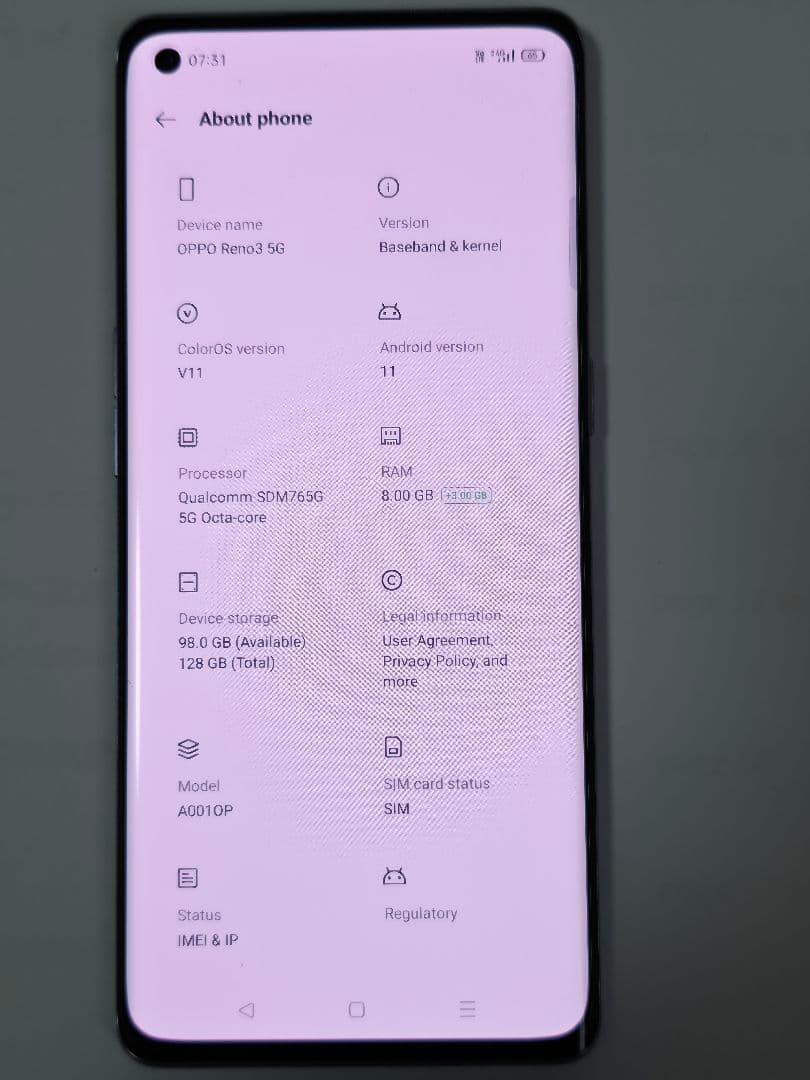 【美品】OPPO Reno3 5g SIMフリー 8/128GB ホワイト￼￼