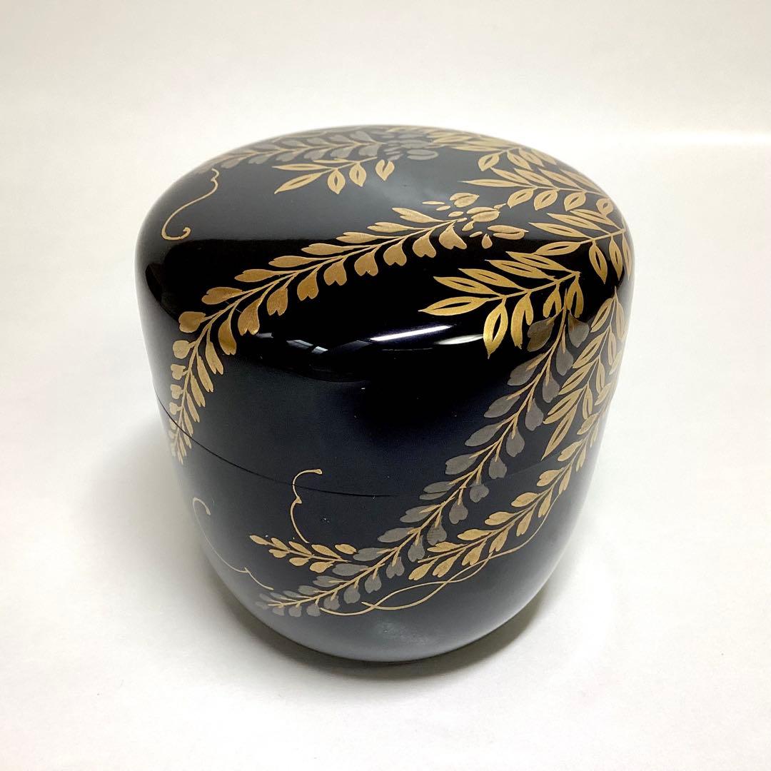 大棗 藤蒔絵 藤の花 喜峰 木箱入 茶道具 古物品