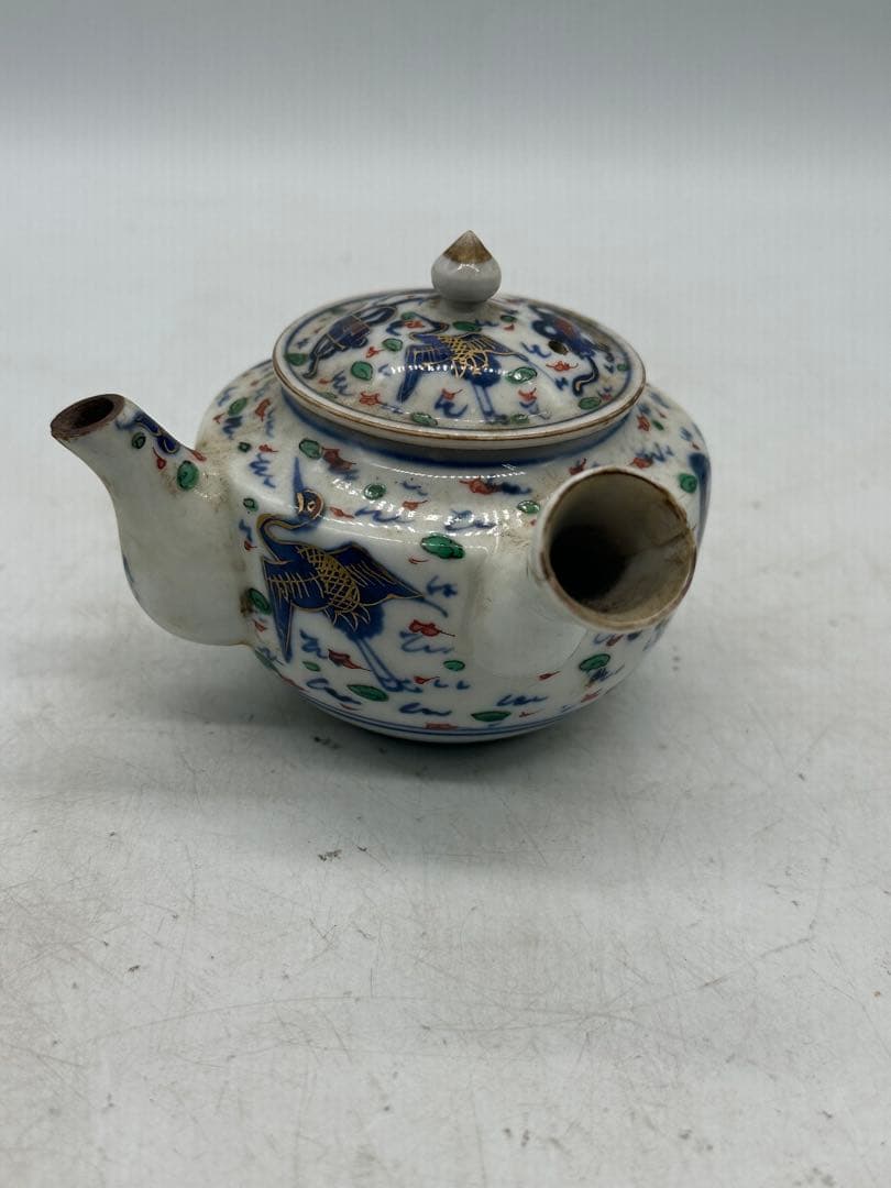 NO.615 陶磁器 急須 花柄 鳥モチーフ