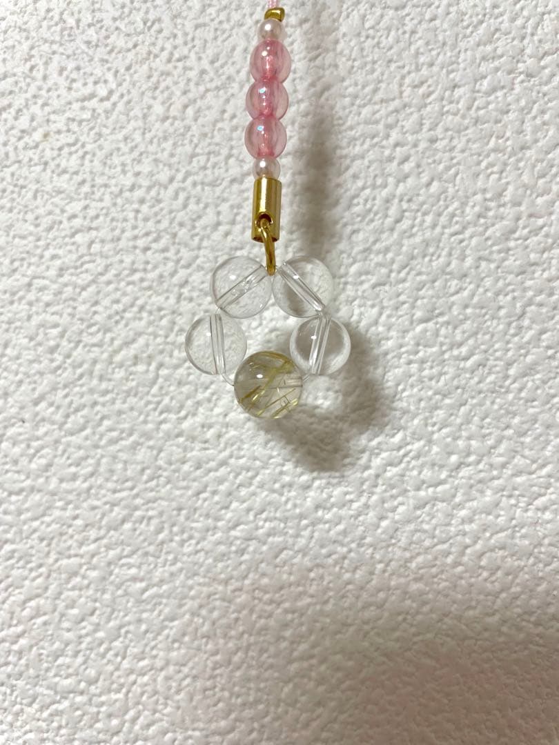 【パワーストーン ストラップ】ゴールドルチルクォーツ×水晶
