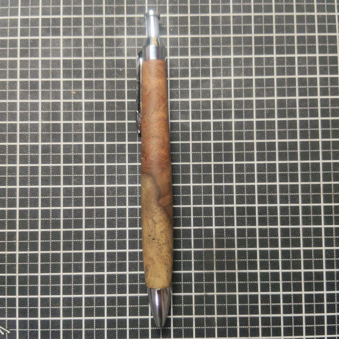 ハンドメイド　木軸シャープぺン　花梨瘤紅白　0.5mm 真鍮金具