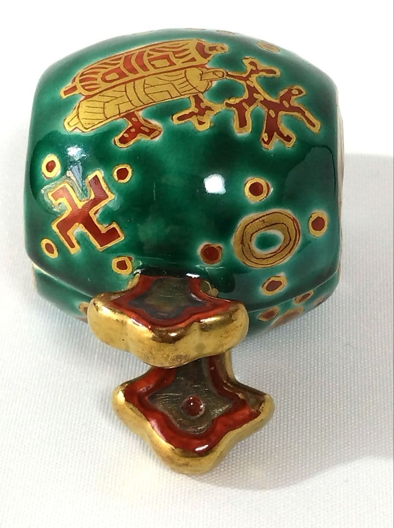 西村利峰 作 青交趾 小槌 香合 共箱 京焼 清水焼 茶道具 宝尽くし