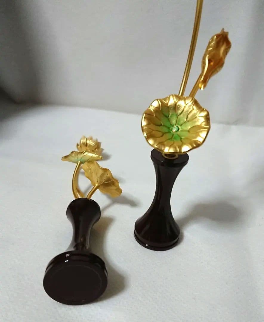 ✶金属工芸品✶銅製 三本立小常花 消金 淡彩色 真鍮製 華瓶付 仏具・仏壇・仏像