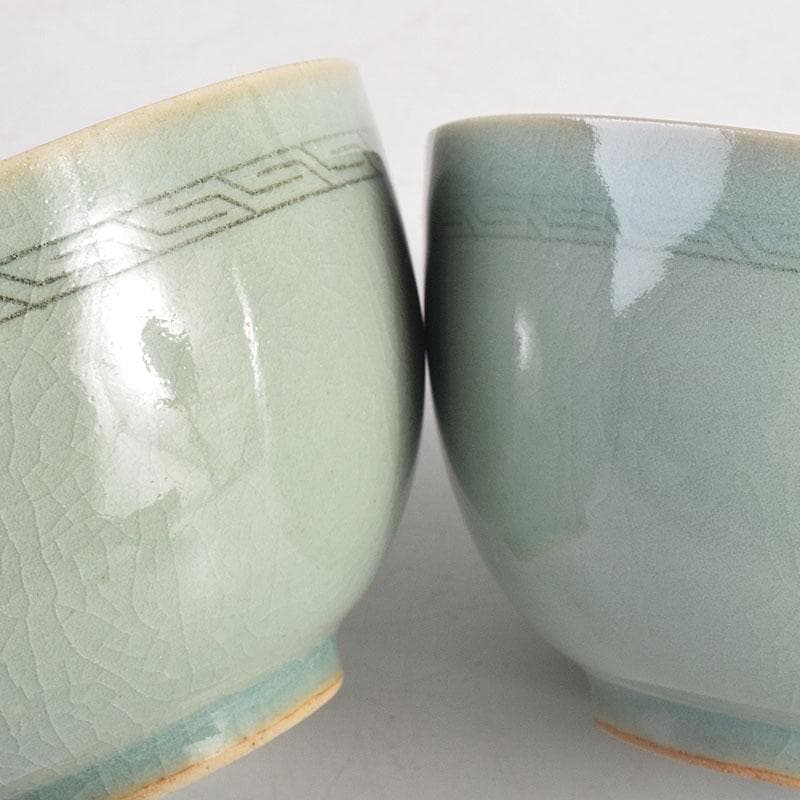 茶道具　韓国　石山窯　梁金錫作　高麗青磁　数茶碗　十客　共箱　M　R8794H