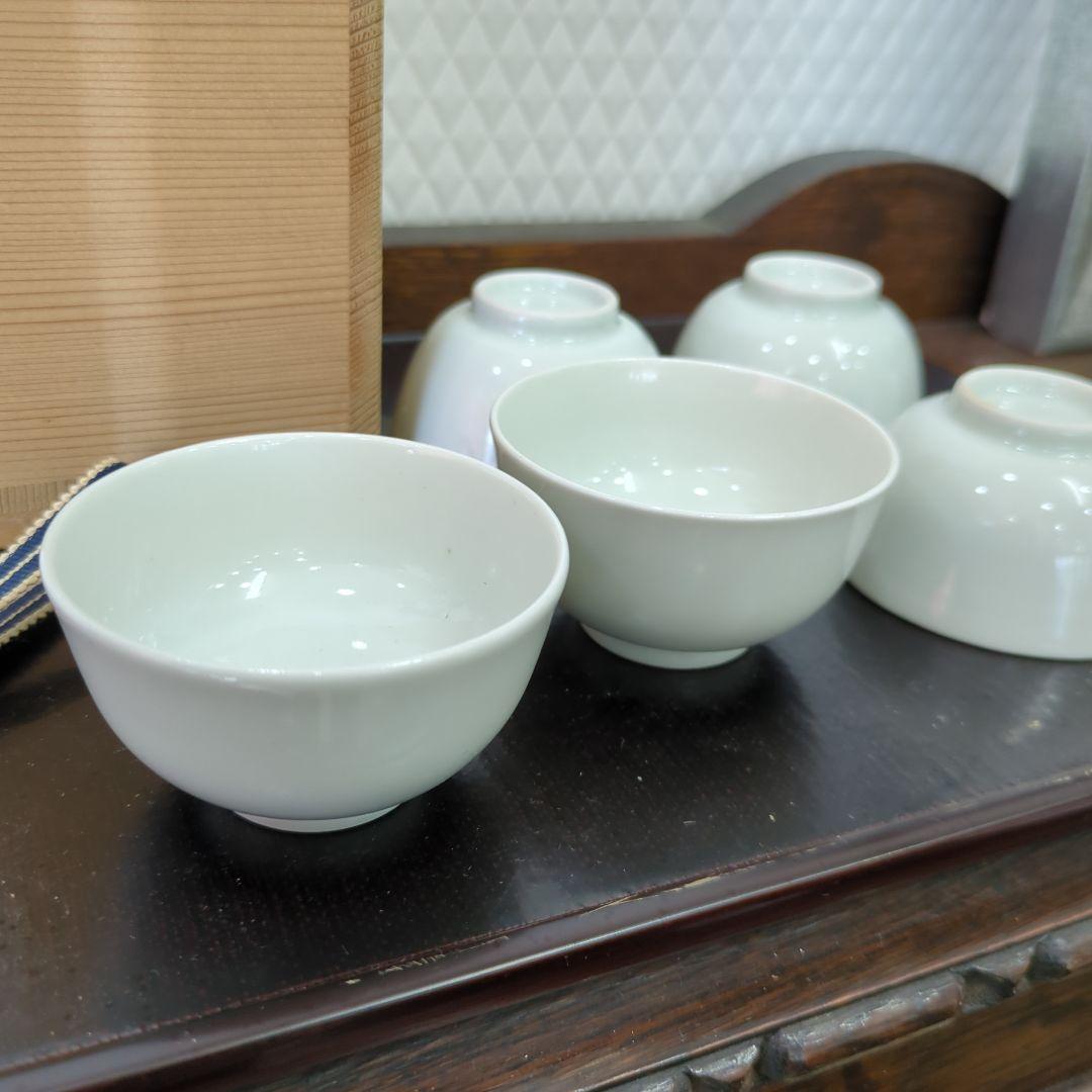 煎茶碗　茶道具　白磁　茶碗　在銘　5個セット 木箱付　湯呑み