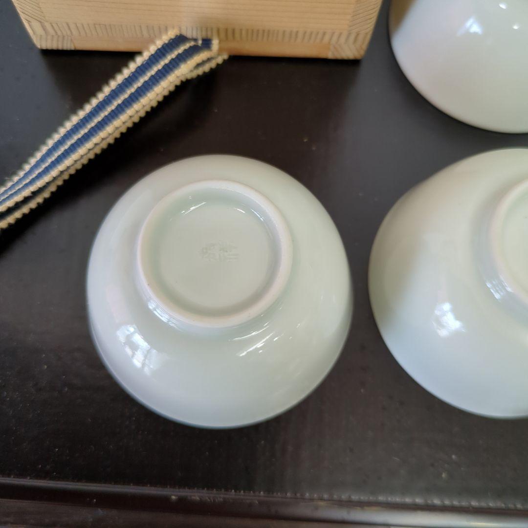 煎茶碗　茶道具　白磁　茶碗　在銘　5個セット 木箱付　湯呑み