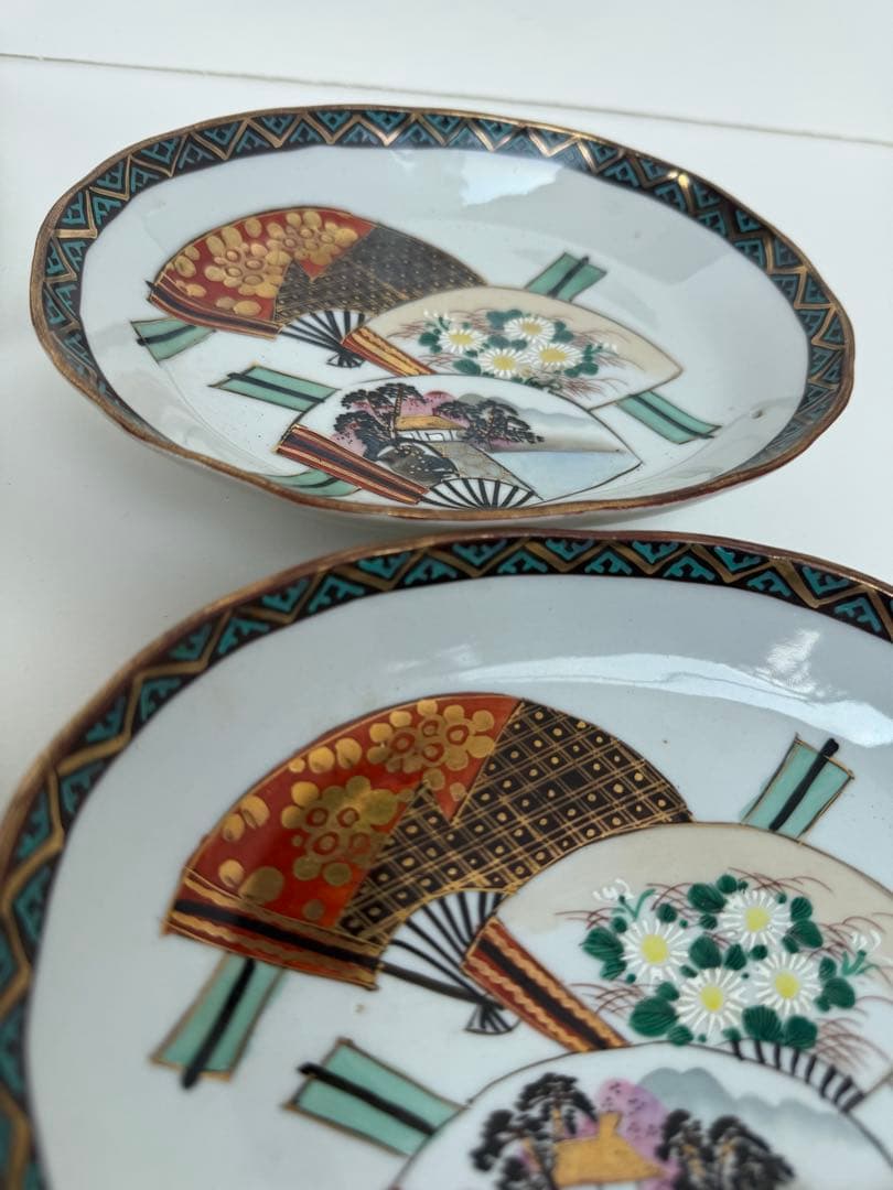 ✨美品✨ 華やか扇面絵柄 銘々皿 6枚セット 和食器 小皿 取皿 来客 九谷焼