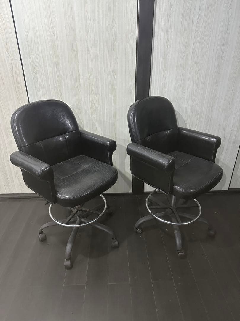 高級　レトロ　ブラック　レザー　チェア バー　ゲーミング　オフィス　椅子　昇降5