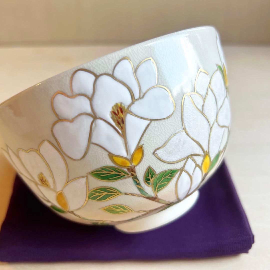 京焼　色絵　白木蓮　抹茶茶碗　茶道具
