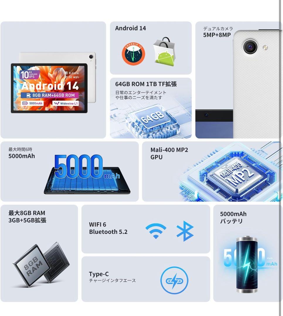タブレット10インチ Androidアンドロイド 2025最新 wi-fiモデル