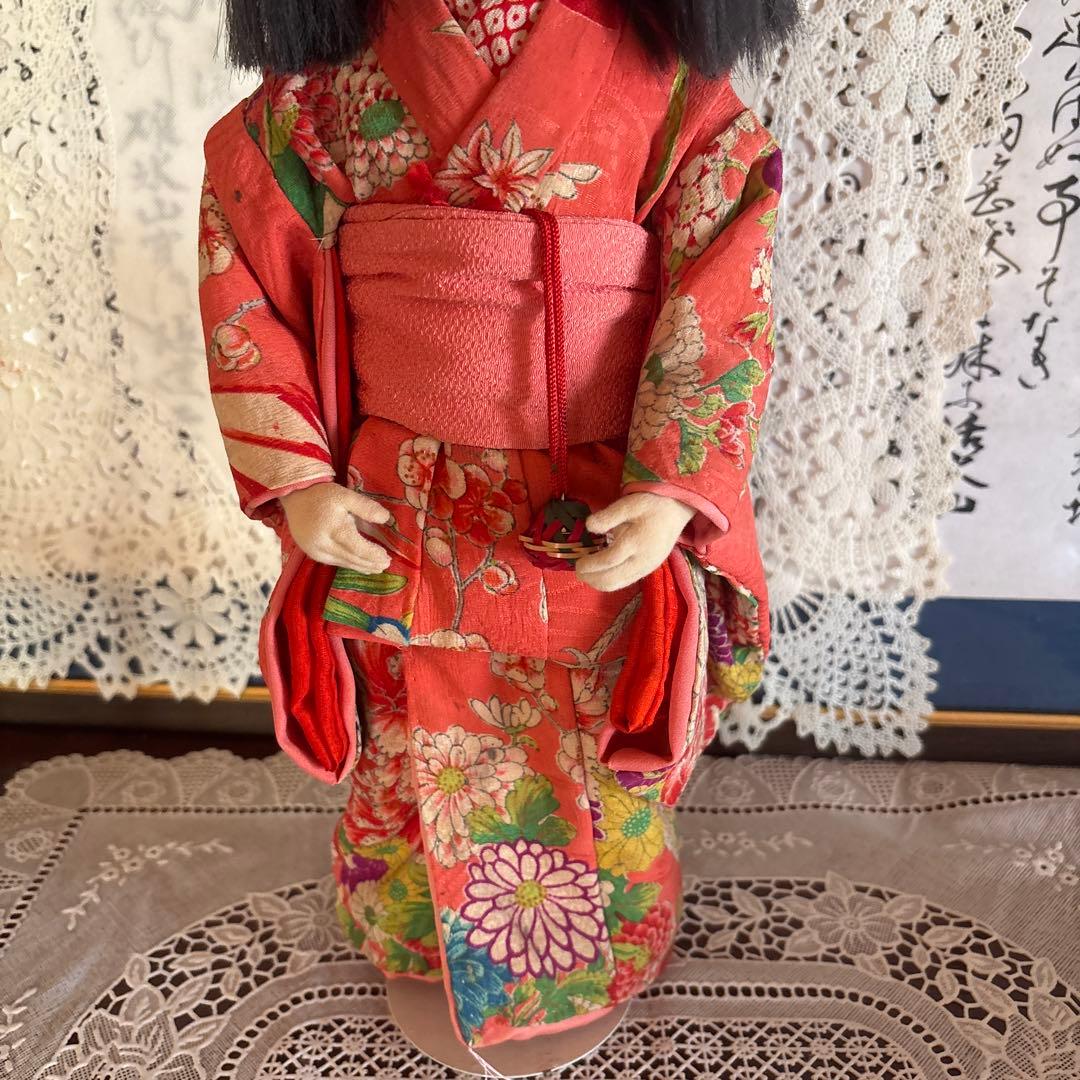 ㉓市松人形 赤い花柄着物　昭和40年代