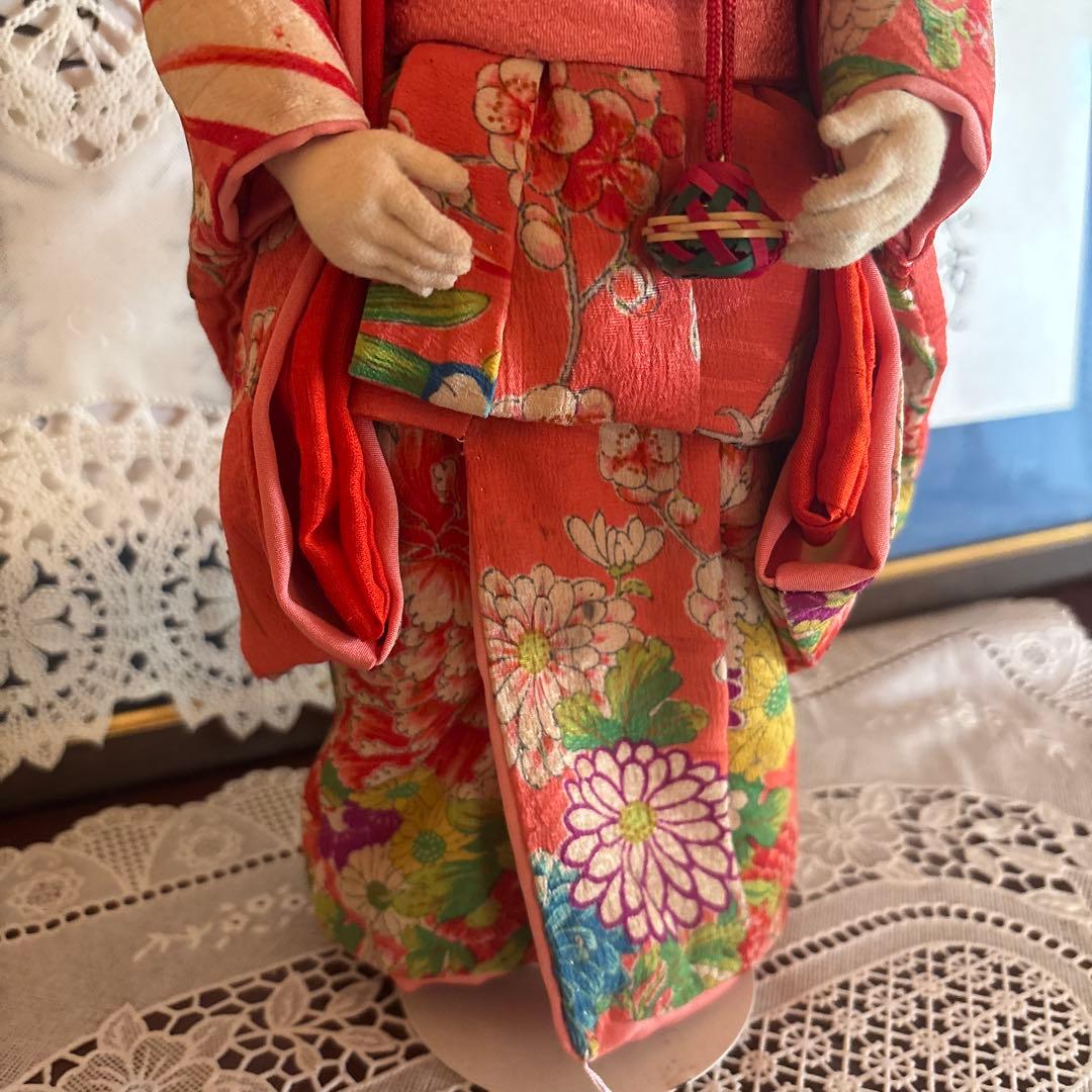 ㉓市松人形 赤い花柄着物　昭和40年代