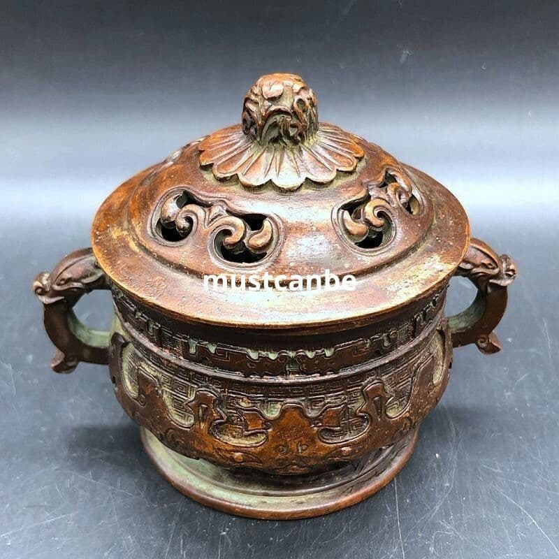 香炉 瑞獣招財 双耳蔵紋禅意薫香炉 香道具 銅製品 工芸品 置物