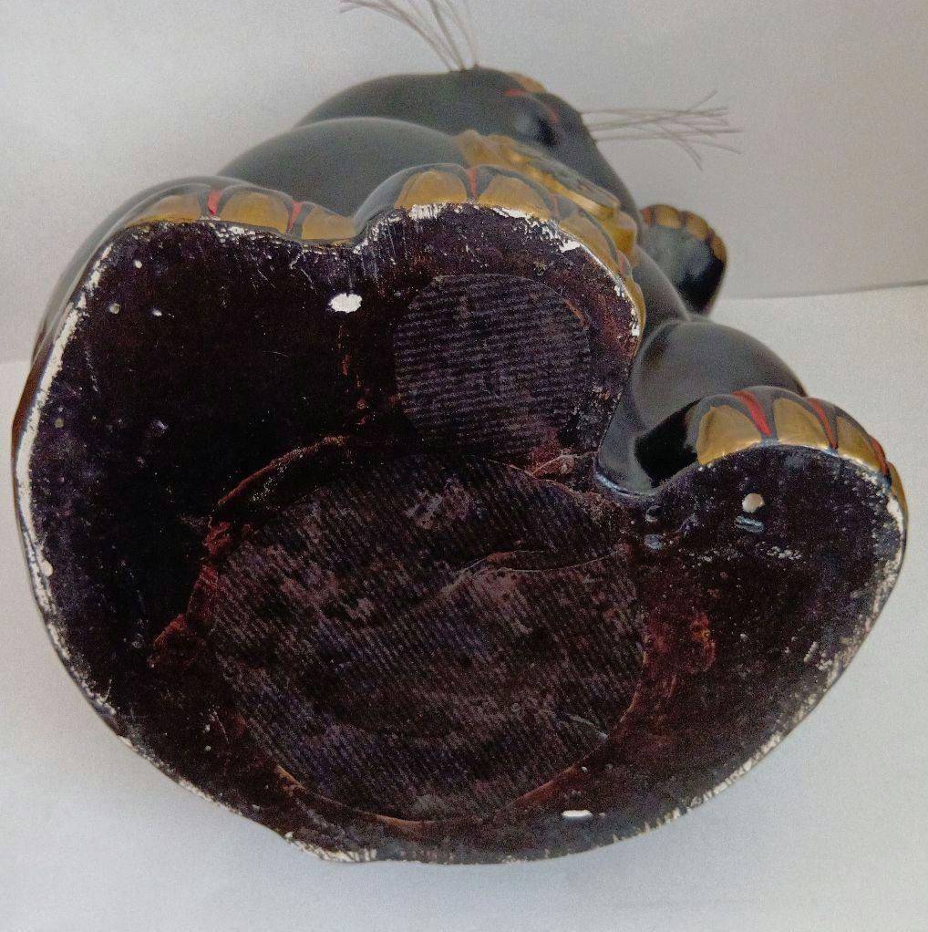 招き猫 陶器製 黒色 約33cm