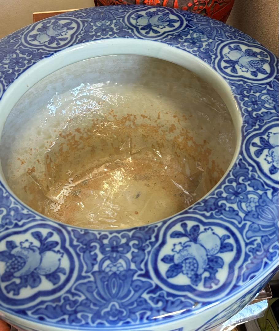 ☆大特価☆陶器　青白磁 火鉢 風景画装飾