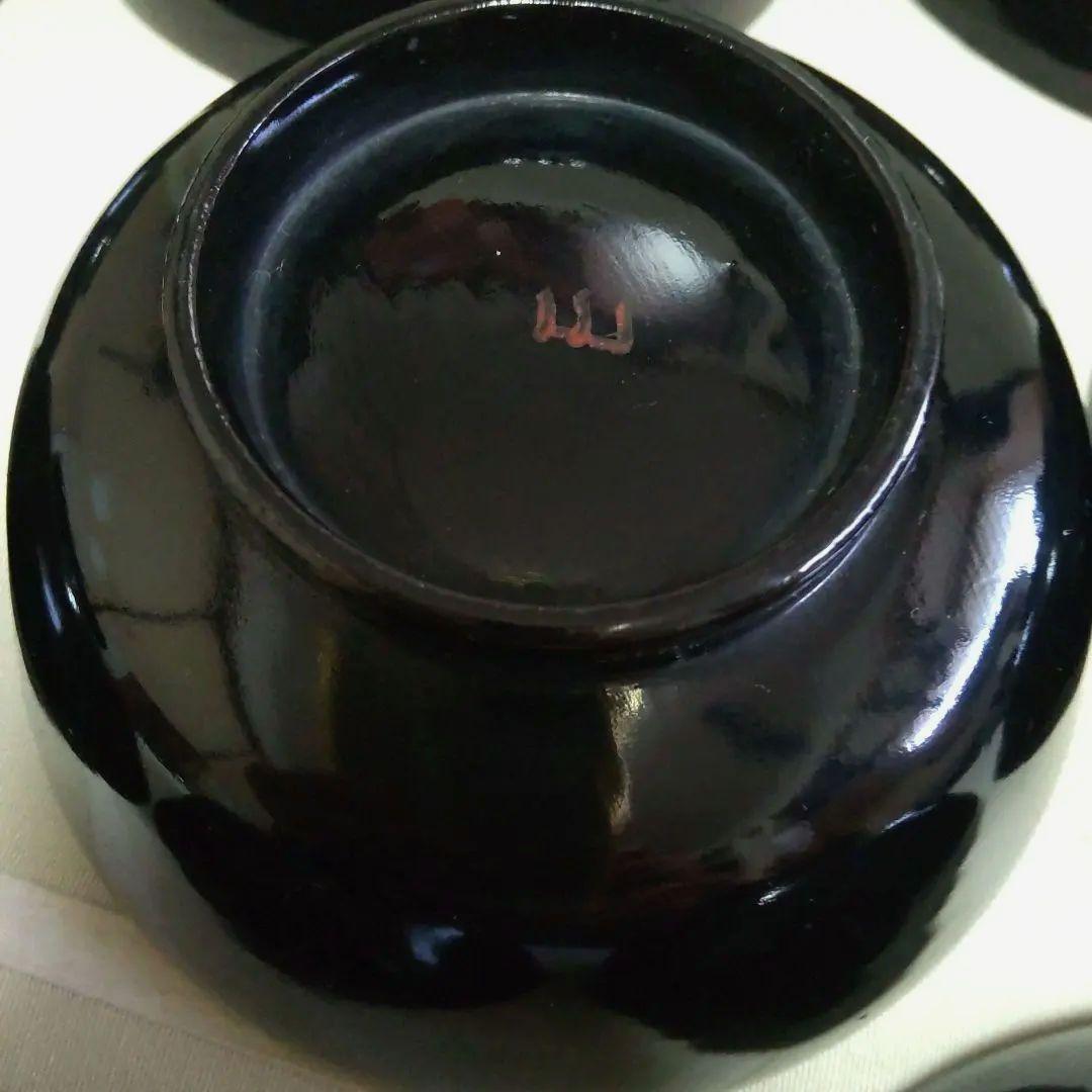 会津塗黒沈金蒔絵松鶴塗椀　蓋付き10客セット　 木箱入　大正時代　漆器汁椀