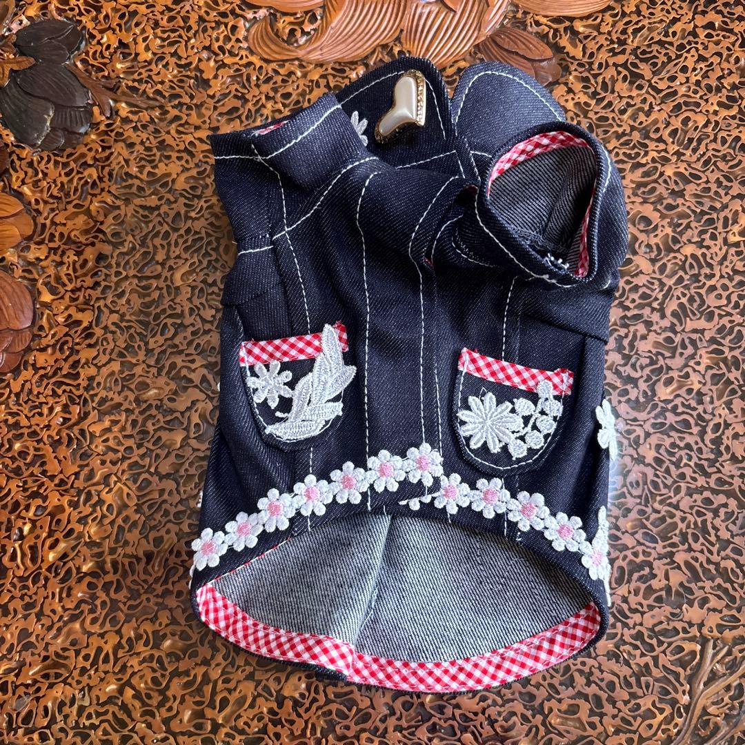 デニム 花柄刺繍 ワンピース 犬服