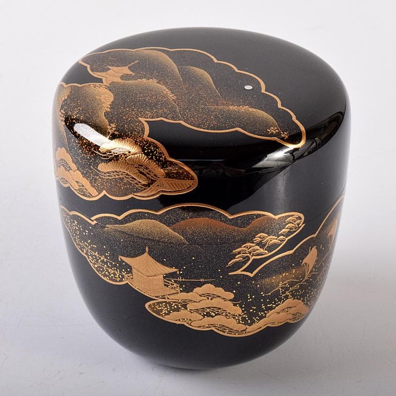 Gojyo　（一平）作　近江八景蒔絵　内銀溜　棗　共布共箱　F　R7952