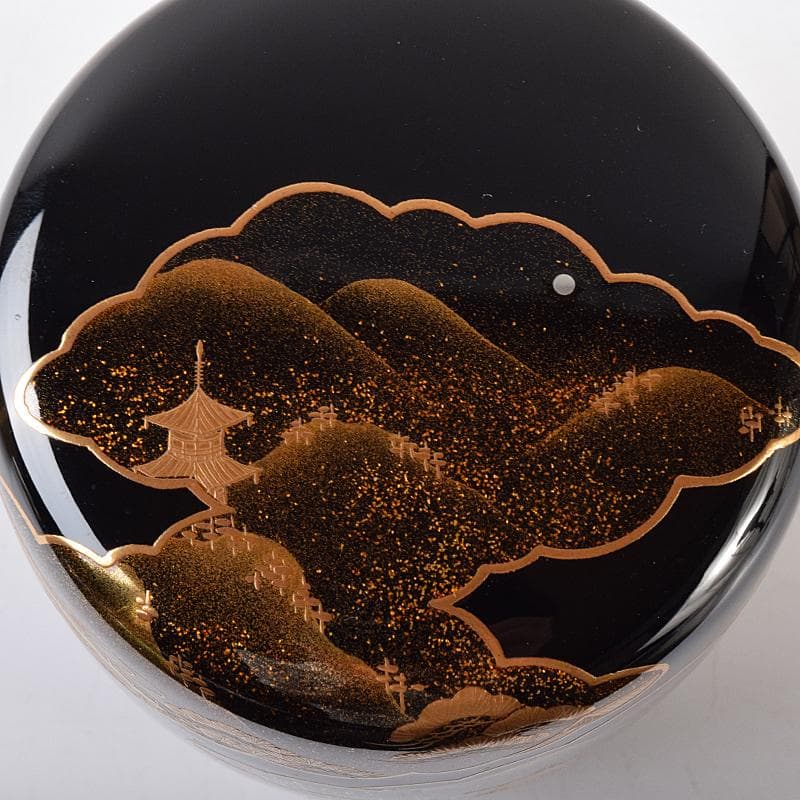 Gojyo　（一平）作　近江八景蒔絵　内銀溜　棗　共布共箱　F　R7952