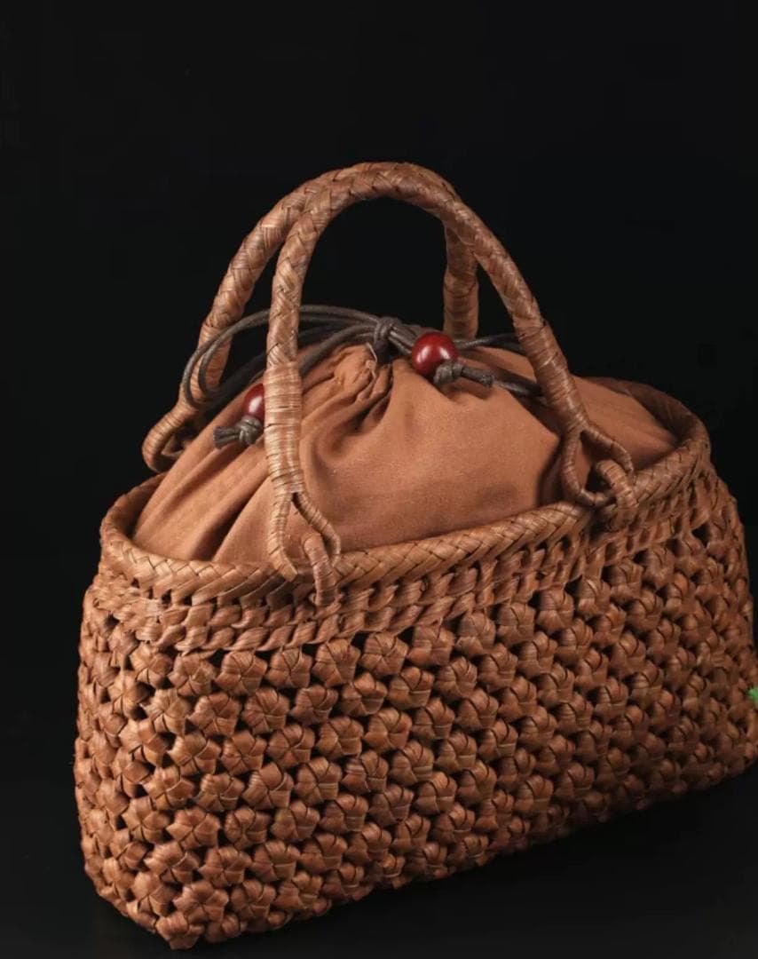 山葡萄 かごバッグ 山葡萄籠 手作り 六角花 花編み 巾着 新品未使用