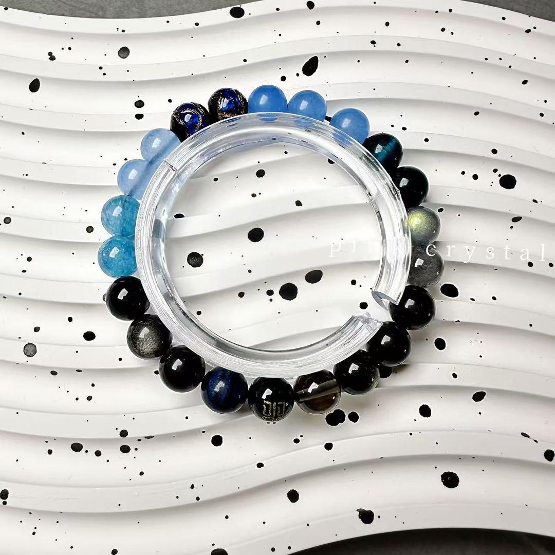 五行バランスシリーズ「水」 天然アゲート＆水晶ブレスレット（8mm）