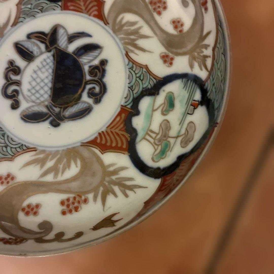 【美品】 6 古伊万里 金蘭手 見込桃 角冨印 時代物