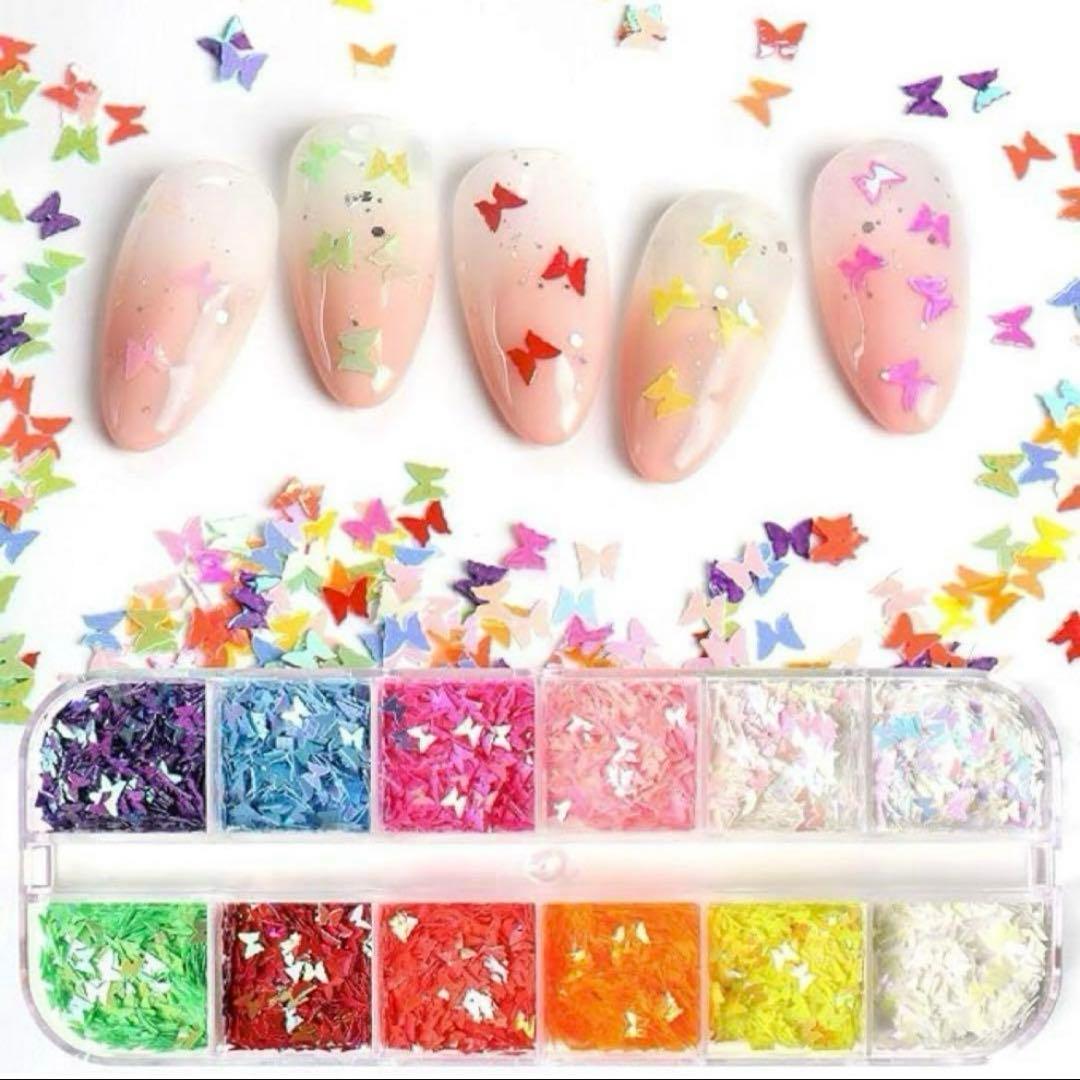 ネイルパーツ　蝶　24色　極薄　ネイルアートキット　ピンセット１本付き