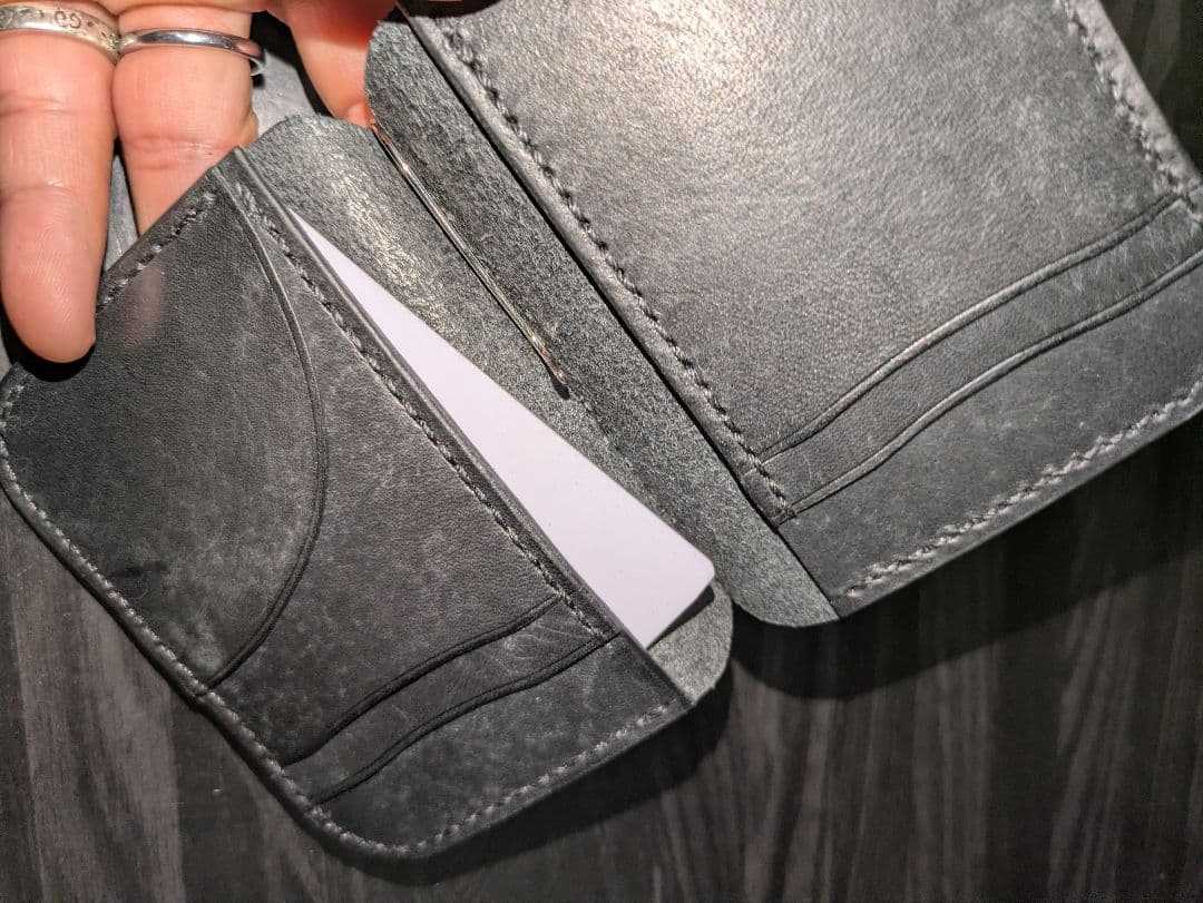 イタリアンレザー マネークリップ式 コンパクト財布 総手縫い ハンドメイド 1