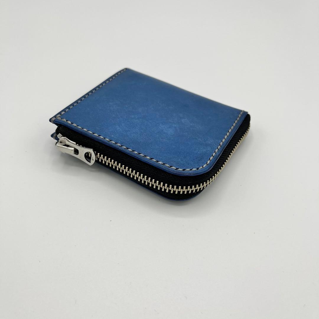 コバルトブルーイタリアンレザー Lジッパー式コンパクト財布