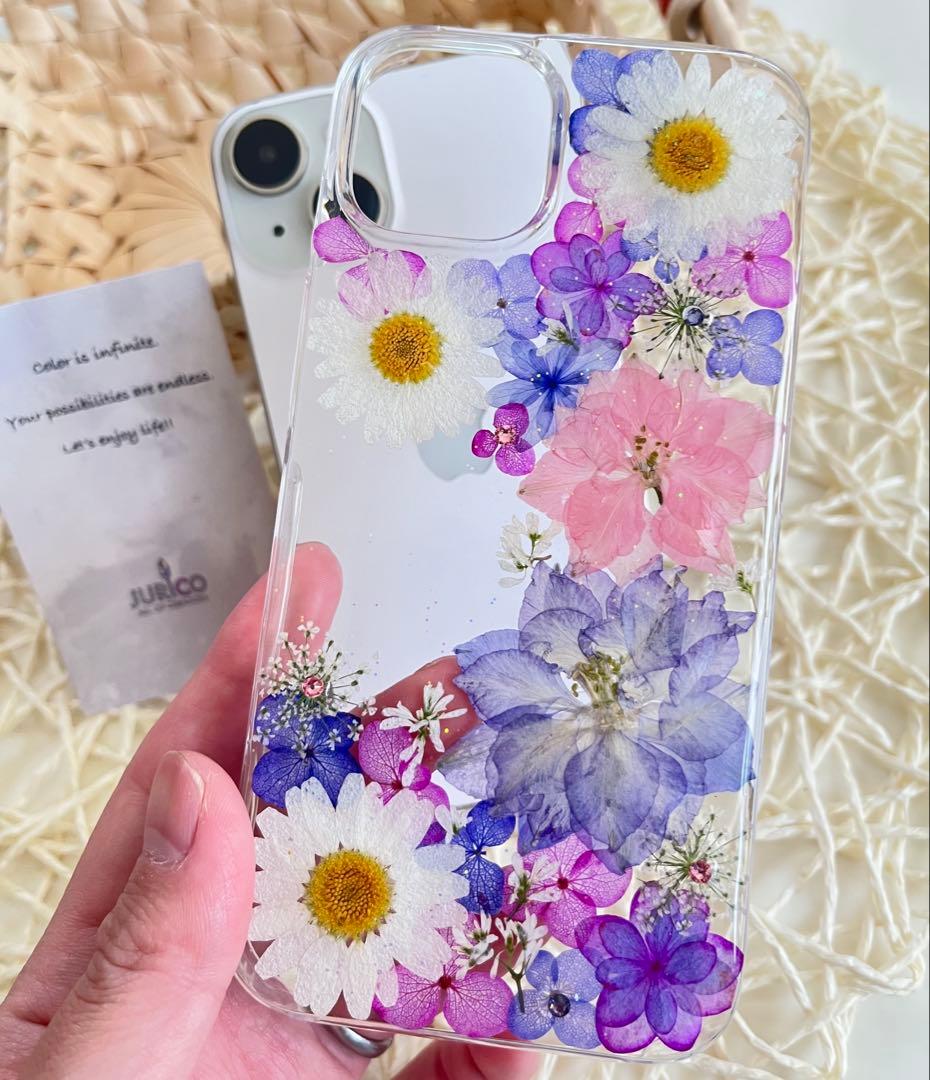 ハンドメイド押し花スマホケース　ほぼ全機種対応　iPhone,Android