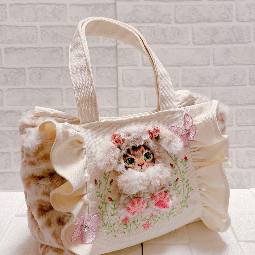 コヤンイサムチョン サンダー フリルトートバッグ 刺繍 帆布 アイボリー