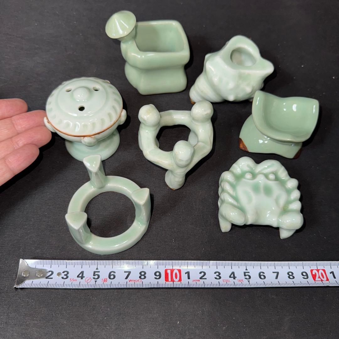 G70 送料無料　青磁　七種蓋置　平安春峰　茶道具　茶室　木箱