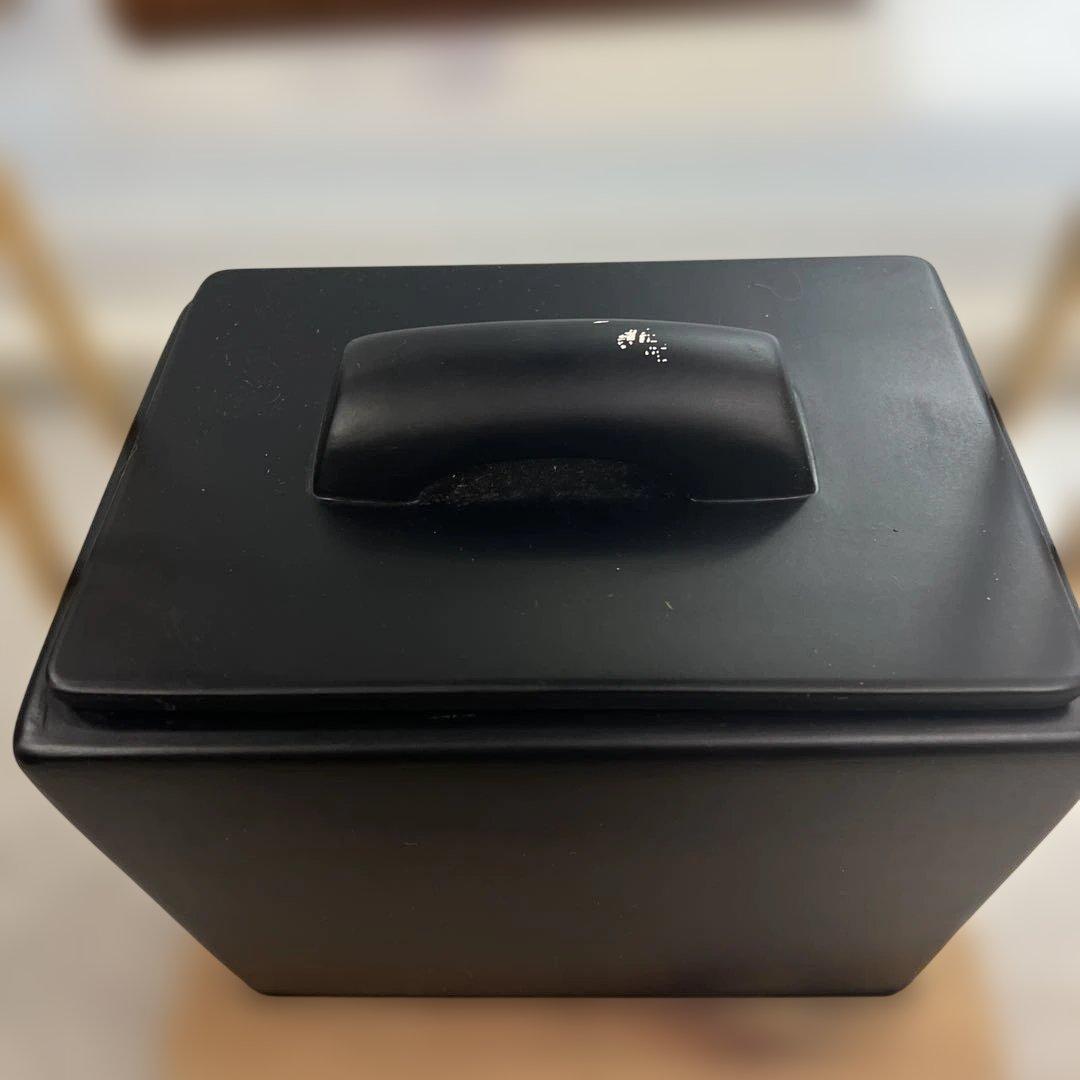 手付き火消し壺　黒四方　サイズ大 黒共蓋陶器製　水屋道具　現状品
