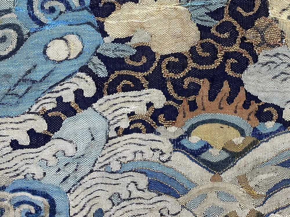 【織】　★ 織繍 刻絲豹紋三品武官補子 ★　道光期　雲 蝠 綴織文様　雅玩雑項