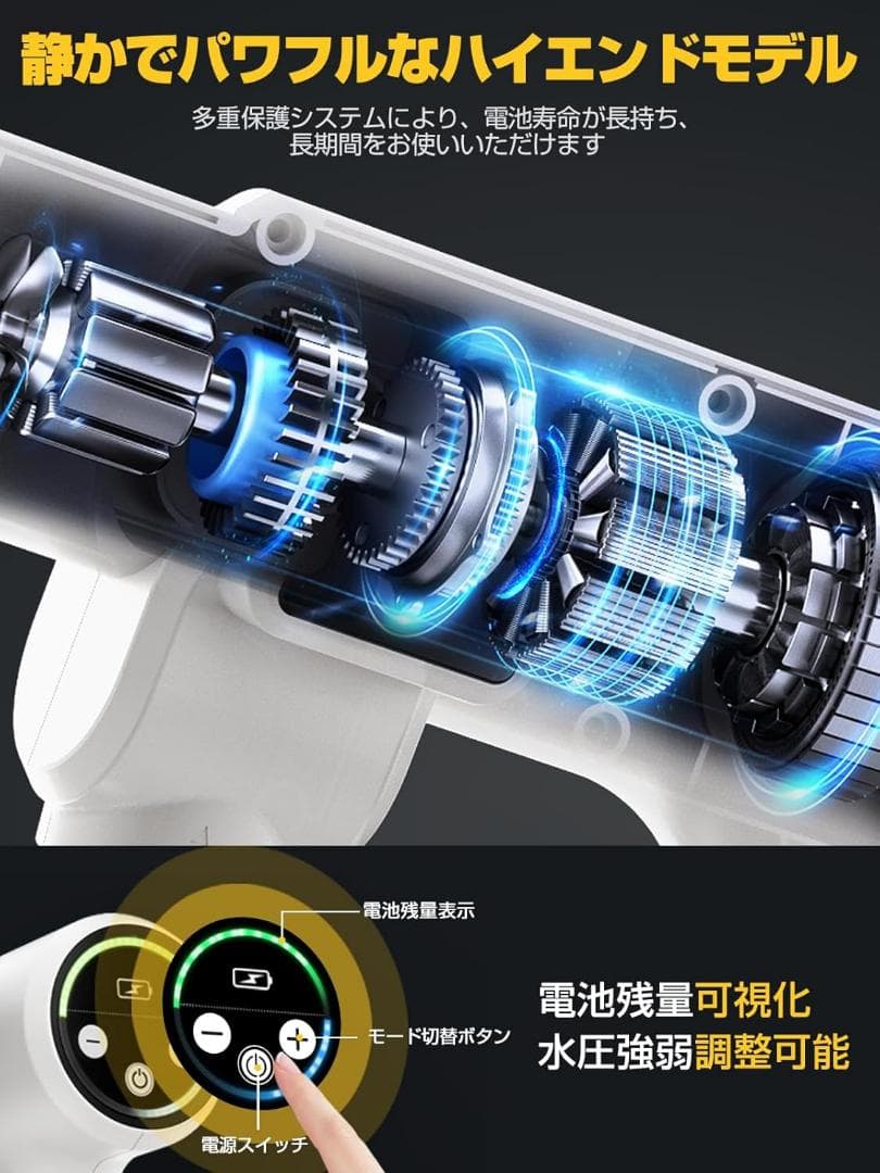 高圧洗浄機❣️コードレス 洗車店監修 充電式 PSE認証済 750W 自給 洗車