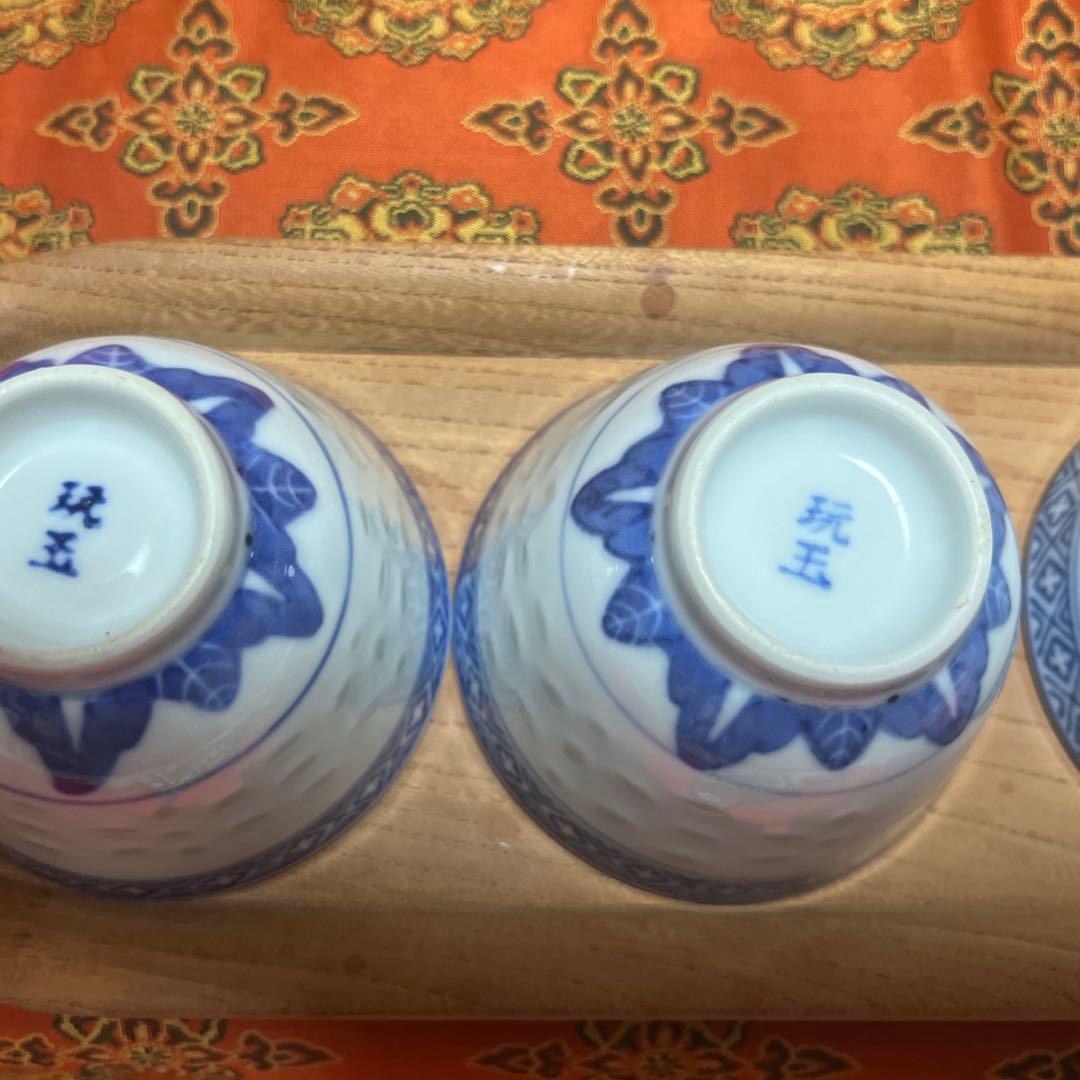 玩玉 蛍手 煎茶碗 湯呑み 景德鎮製 染付茶器 龍文 、蛍碗のセット