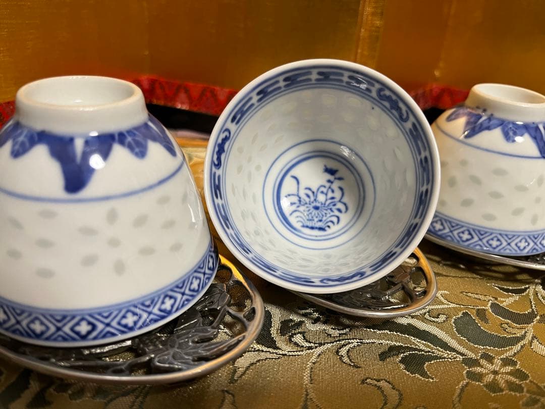 玩玉 蛍手 煎茶碗 湯呑み 景德鎮製 染付茶器 龍文 、蛍碗のセット