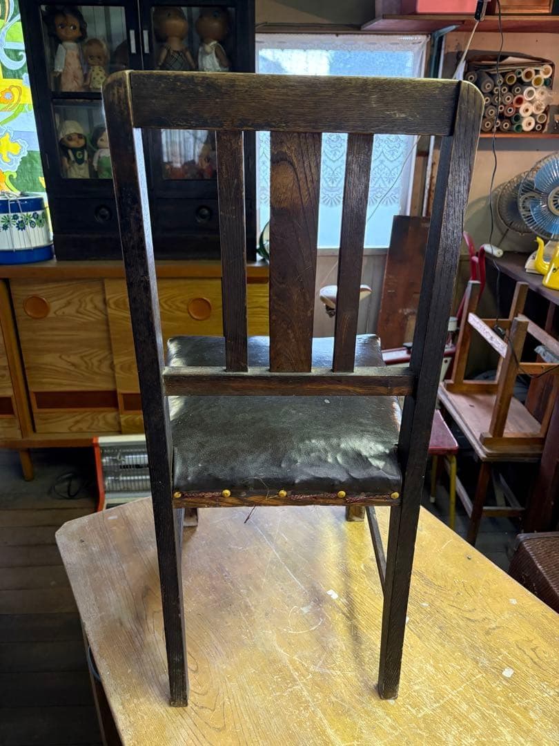 昭和家具　木製イス　レトロチェア　ビンテージチェア　レザー　アンティークチェア