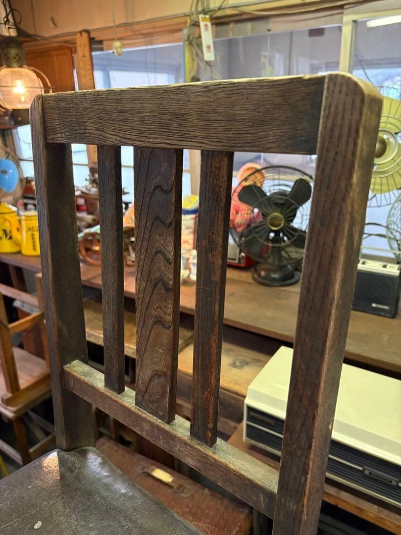 昭和家具　木製イス　レトロチェア　ビンテージチェア　レザー　アンティークチェア