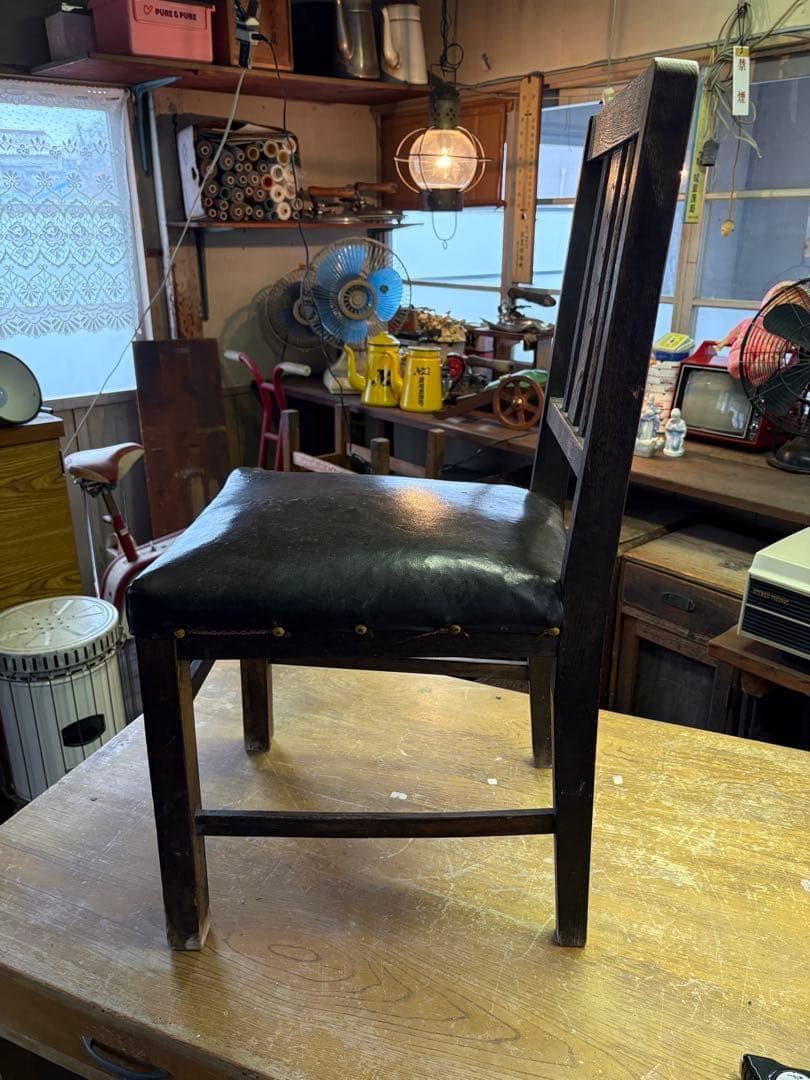昭和家具　木製イス　レトロチェア　ビンテージチェア　レザー　アンティークチェア