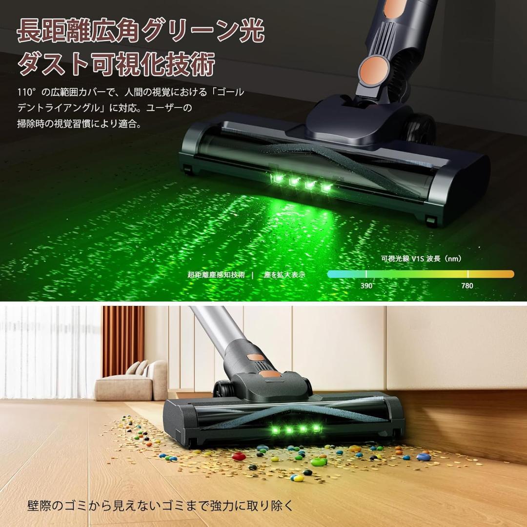 掃除機❤️コードレス 75Kpa 超強力吸引 グリーンLEDライト 自立式