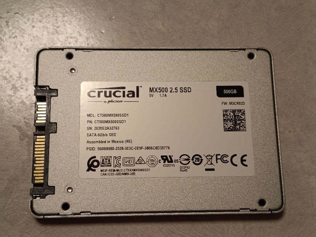 特価crucial MX500 500GB SSD正常100%使用14時間763