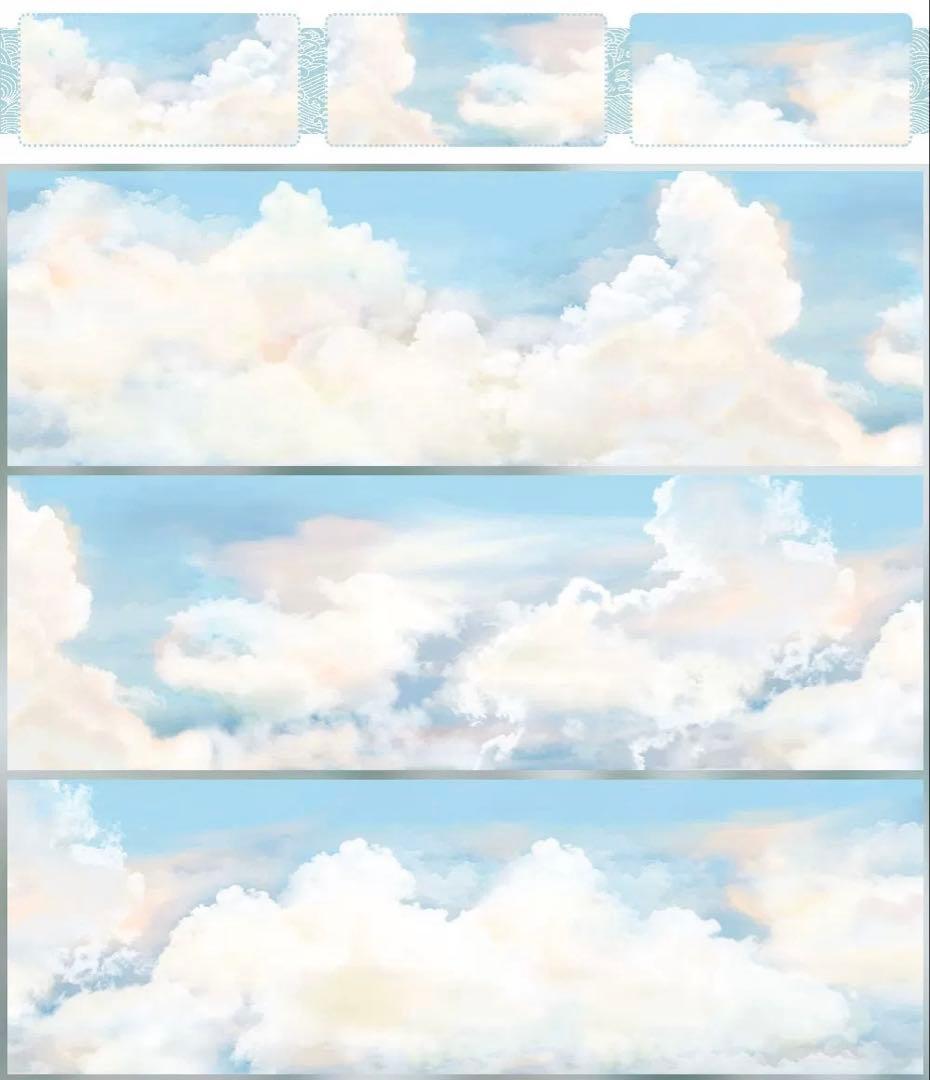 【9634】海外　マステ　5m巻　PETマスキングテープ　雲　自然　背景系