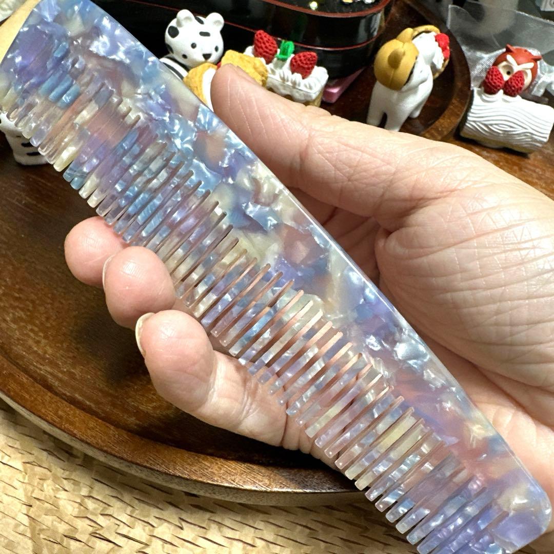 ☆ヘアコーム68アセテート櫛アセチヘアブラシ高級大理石マーブル柄14.5cm紫彩